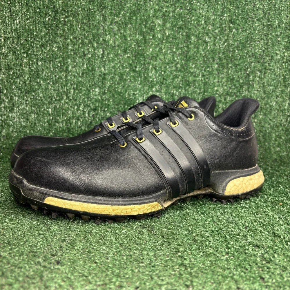Adidas Tour360 Boost Leather Spike Cleated Athletic Golf Shoes Black Mens 10.5‎